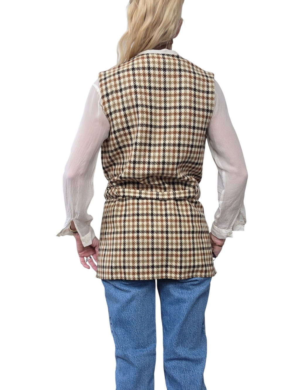 Vintage Jack Winter 100% Wool Houndstooth Belted Vest Size 14 - Picture 7 of 10